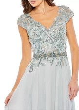 Mac Duggal Embellished Cap Sleeve Bodice,chiffon Flowy Gown,seamist,sz 8,NEW