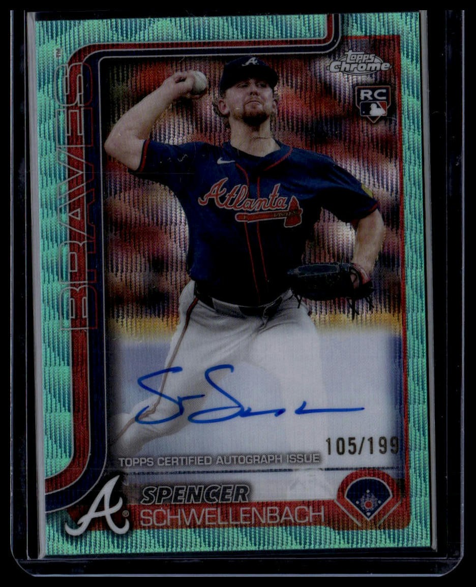 Spencer Schwellenbach 2025 Topps Chrome Rookie Autograph Aqua Wave #/199