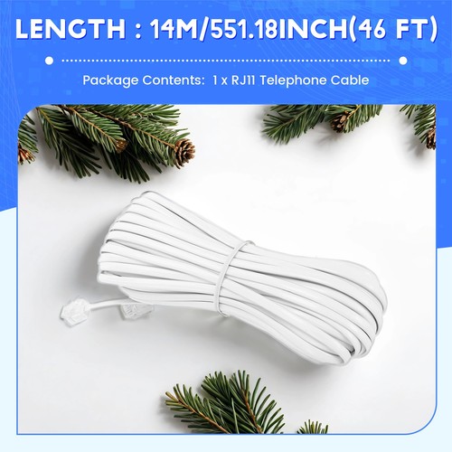 White Male 6P2C RJ11 Plug Telephone Fax Modem Line Cable, 14M for Landline4780 - Afbeelding 7 van 7
