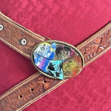 Up Cycled Repurposed BELT BUCKLE OOAK Hand Painted Mosaic Tiles Cluster Artisan