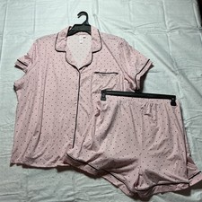 Joyspun Dreamy Soft Top n Shorts Pajama Set Womens sz 3X 22w-24w Pink Dot NEW