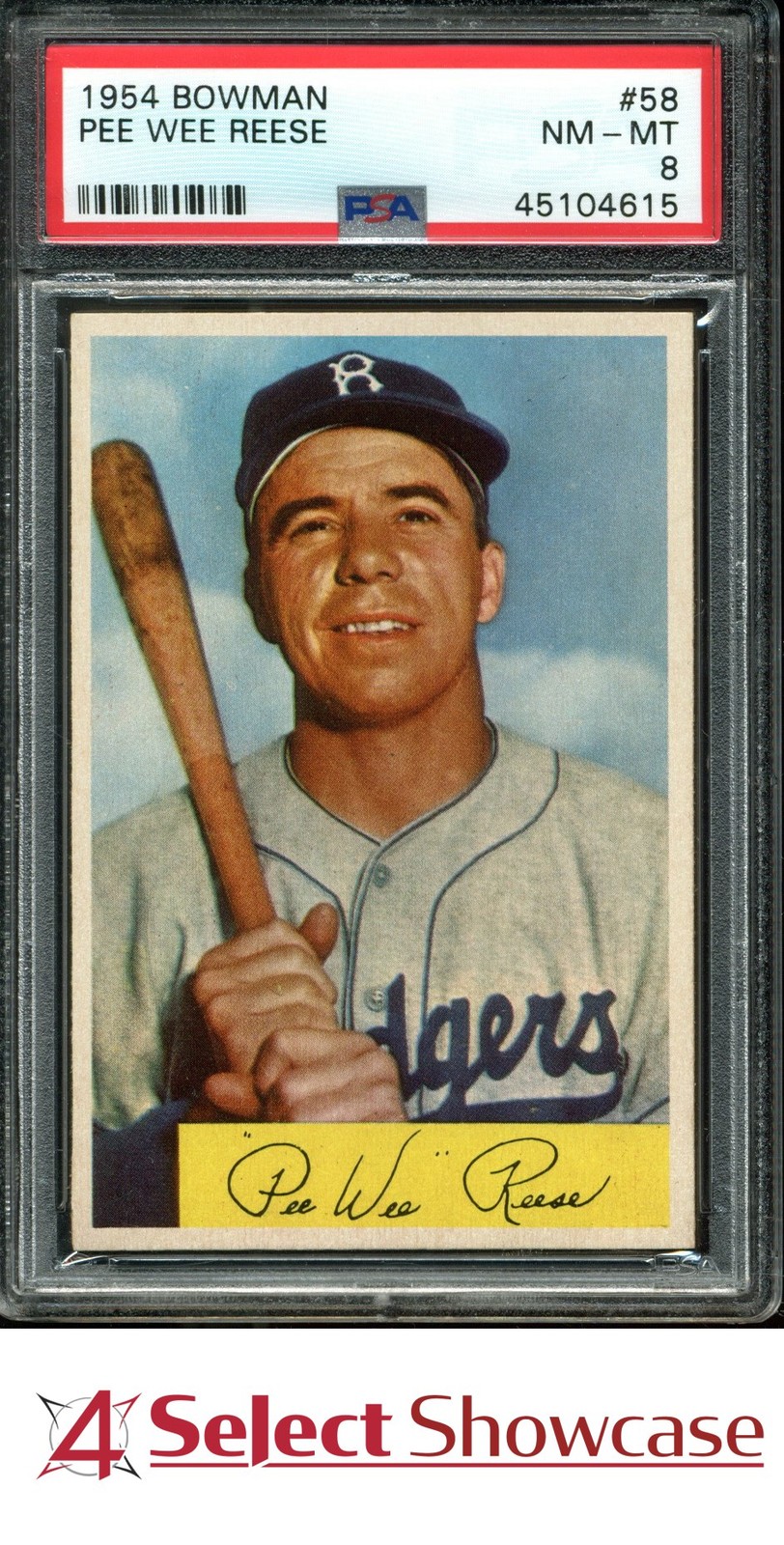 1954 BOWMAN #58 PEE WEE REESE DODGERS HOF PSA 8