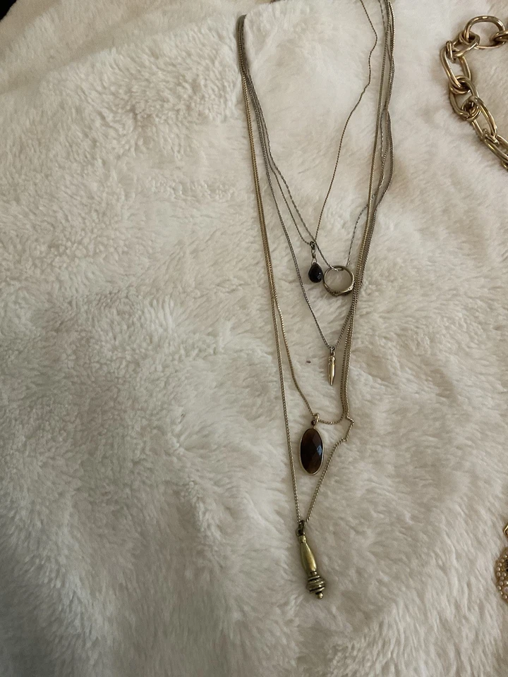 Lote 5 Collares Capas Conjunto Pila BR Oro Plata Calavera Perla Cereza Cadena Multi Foto 2 de 4