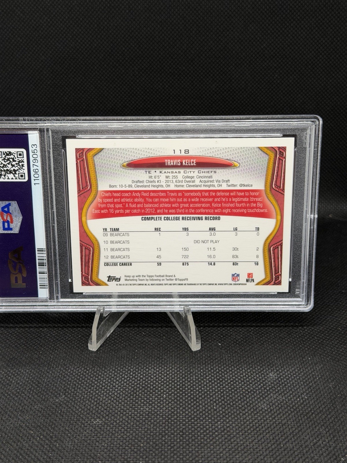 2013 Topps Chrome Travis Kelce RC PSA 10 Kansas City Chiefs Rookie #118 view 2