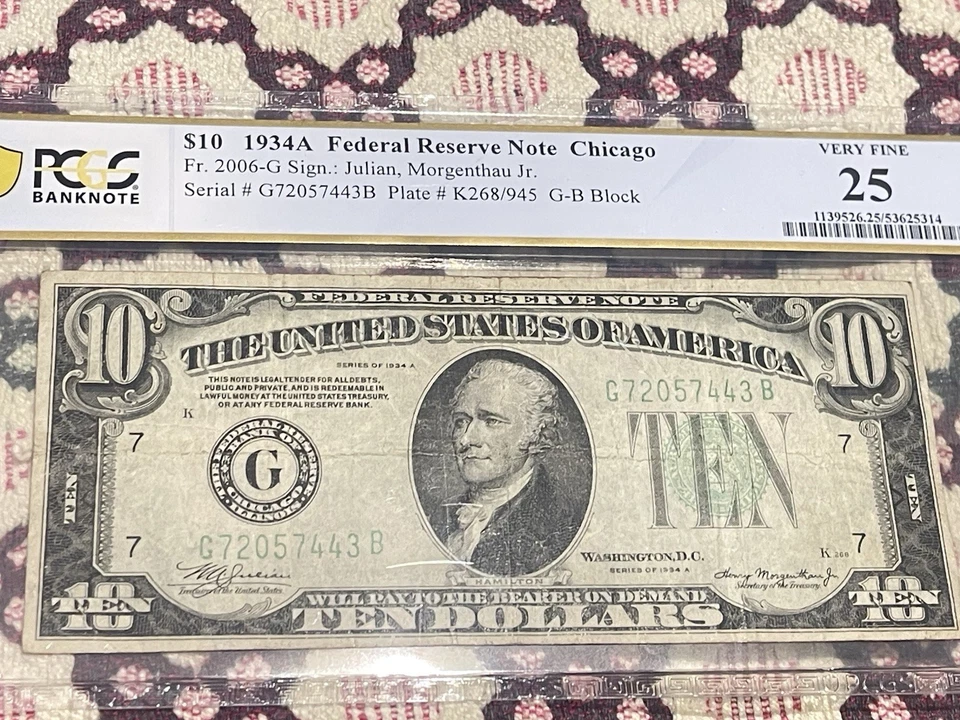 1934-A $10 Federal Reserve Chicago Fr. 2006-G 💎💎💎PCGS 25💎💎💎 - Image 2 of 4