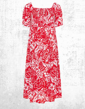 Curve Damen-Maxikleid Übergröße rot abstrakt Blumenmuster gerafft