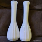 2 - Vintage Ribbed Milk Glass Bud Vases by Carr-Lowrey Glass Co. (CLG) 8.5" Tall