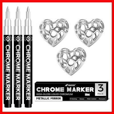3 Pcs Chrome Paint Marker Pens Silver Mirror Finish for Metal Plastic Model Repa