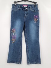 Jordache Jeans Youth Girls Size 12 Blue Straight Cotton Blend Butterfly Accents