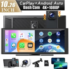 10.26"4K Dash Cam Car Stereo Radio Wireless Apple Carplay &Android Auto+Rear Cam