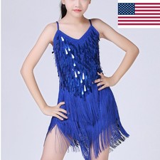 Children's sequin and fringed dress, suitable for Latin dance