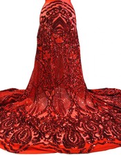 Red Stretch Sequin Mesh Lace Fabric/ Red Sequin lace 52" Width Sold By The Yard