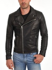 New Mens Leather Jacket real lambskin coat biker motorcycle racer cafe Slim M746