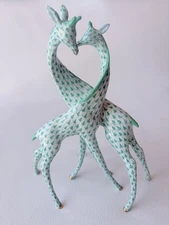 Herend Porcelain Pair of Giraffes Green Fishnet Pattern Giraffe 7.75"