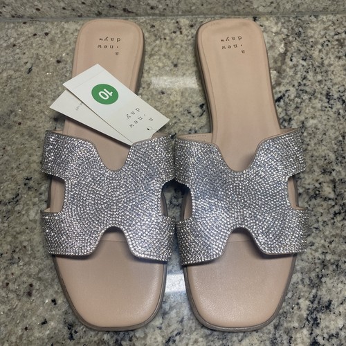 Scarpe sandalo donna A New Day argento Nina strass slip on slide taglia 10 nuove con etichette - Foto 3 di 6