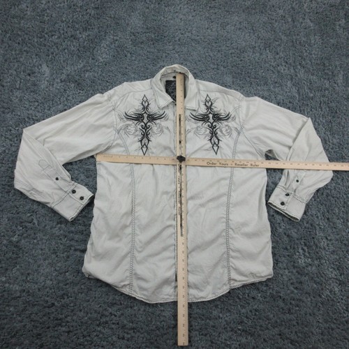Roar Shirt Mens Large White Embroidered Cross Western Pearl Snap Buckle Cowboy - Picture 3 of 22