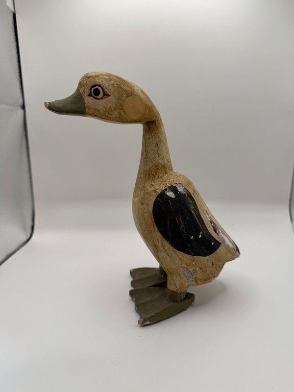 Hand Carved Painted Wood Duck Figurine Folk Art Rustic Decoy Style Decor