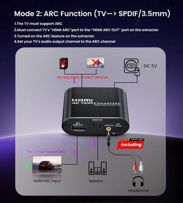 Avedio Links HDMI Audio Extractor - 4K 120Hz, 8K Splitter To SPDIF 3.5mm Stereo Converter - ARC Optical Adapter For PS5, Xbox TV Headphones Soundbar