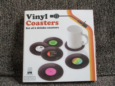 RETRO SOUNDS Set of 6 VINYL COASTERS - vinyl LP - drinks coasters - 45 rpm - NEW