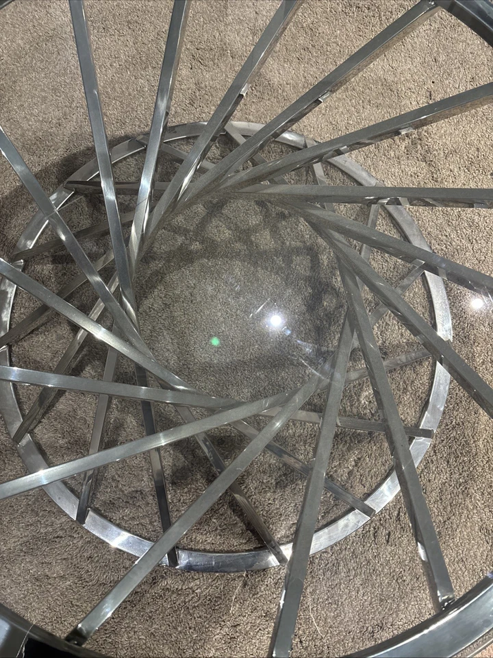 ROUND GREY/BLACK SMOKED GLASS COFFEE TABLE 80cm - Image 2 of 4