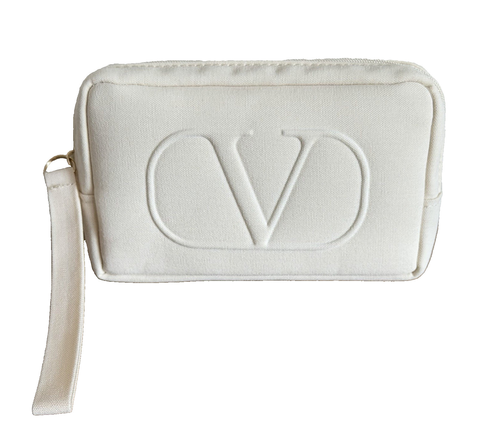 New VALENTINO BEAUTY Small Ivory Pouch Makeup Wristlet Travel Bag Clutch Summer 