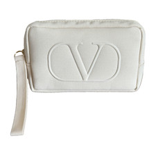 New VALENTINO BEAUTY Small Ivory Pouch Makeup Wristlet Travel Bag Clutch Summer