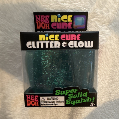 Nee Doh Nice Cube Glitter Glow-in-the-Dark Squish Stress Toy Blue MPN 26020HY