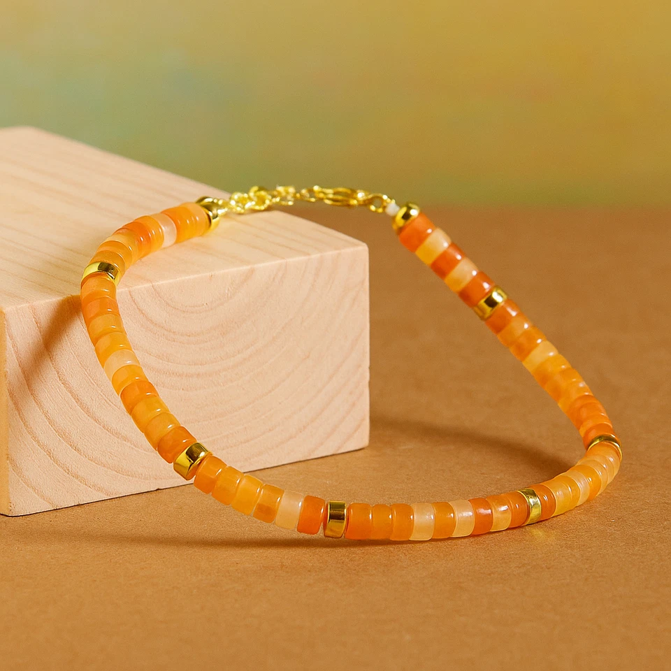 Pulsera de cuentas de aventurina naranja natural, regalo hecho a mano, delicadas piedras preciosas curativas Foto 2 de 4