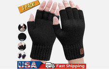 3 Pairs Winter Alpaca Wool Fingerless Gloves Men's Knitted Half Finger Mitten