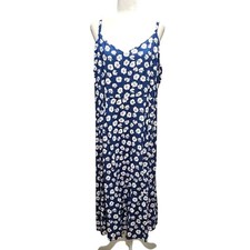 GAP Women's Spaghetti Strap Smocked Back Navy w/White & Pink Flowers Dress Sz XL