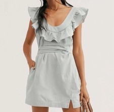 Free People Lara ruffle bib mini dress in seafoam green Size M
