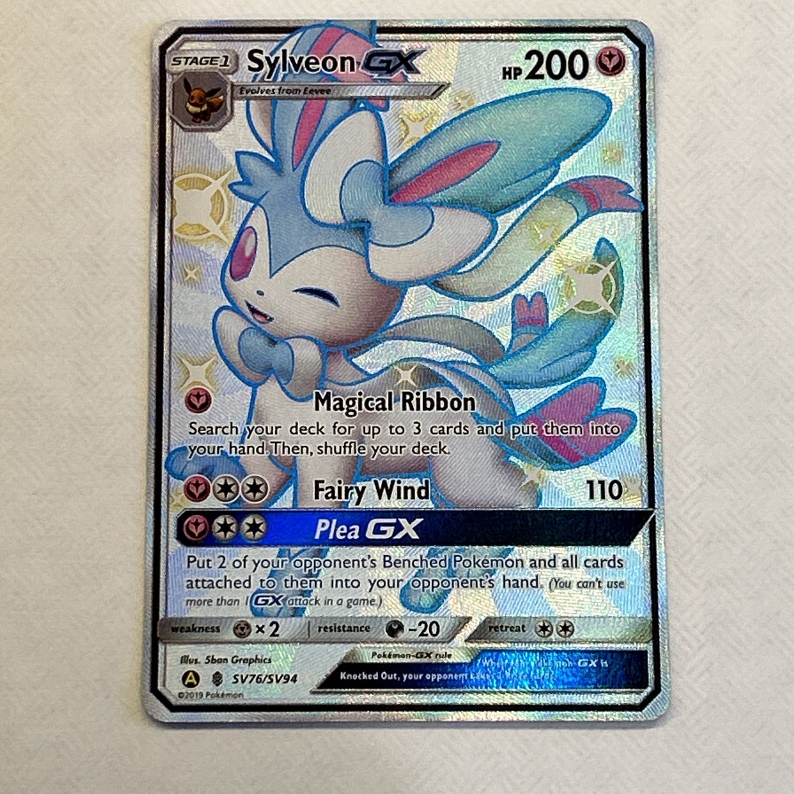Sylveon GX Shiny Full Art Hidden Fates, Holo, lightly played, pokemon card SV/76