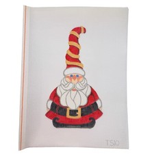 Vintage Santa Hand Painted Needlepoint Canvas Striped Hat Christmas TS10