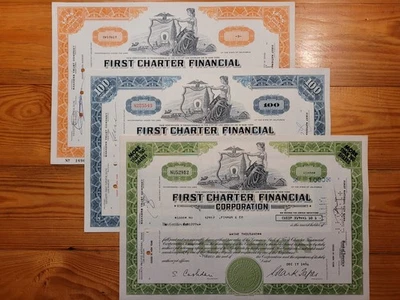 US: 3 x First Charter Financial Corp. div. + 100+ 1000 sh., 1964, 1967, 1976 * - Bild 1 von 4
