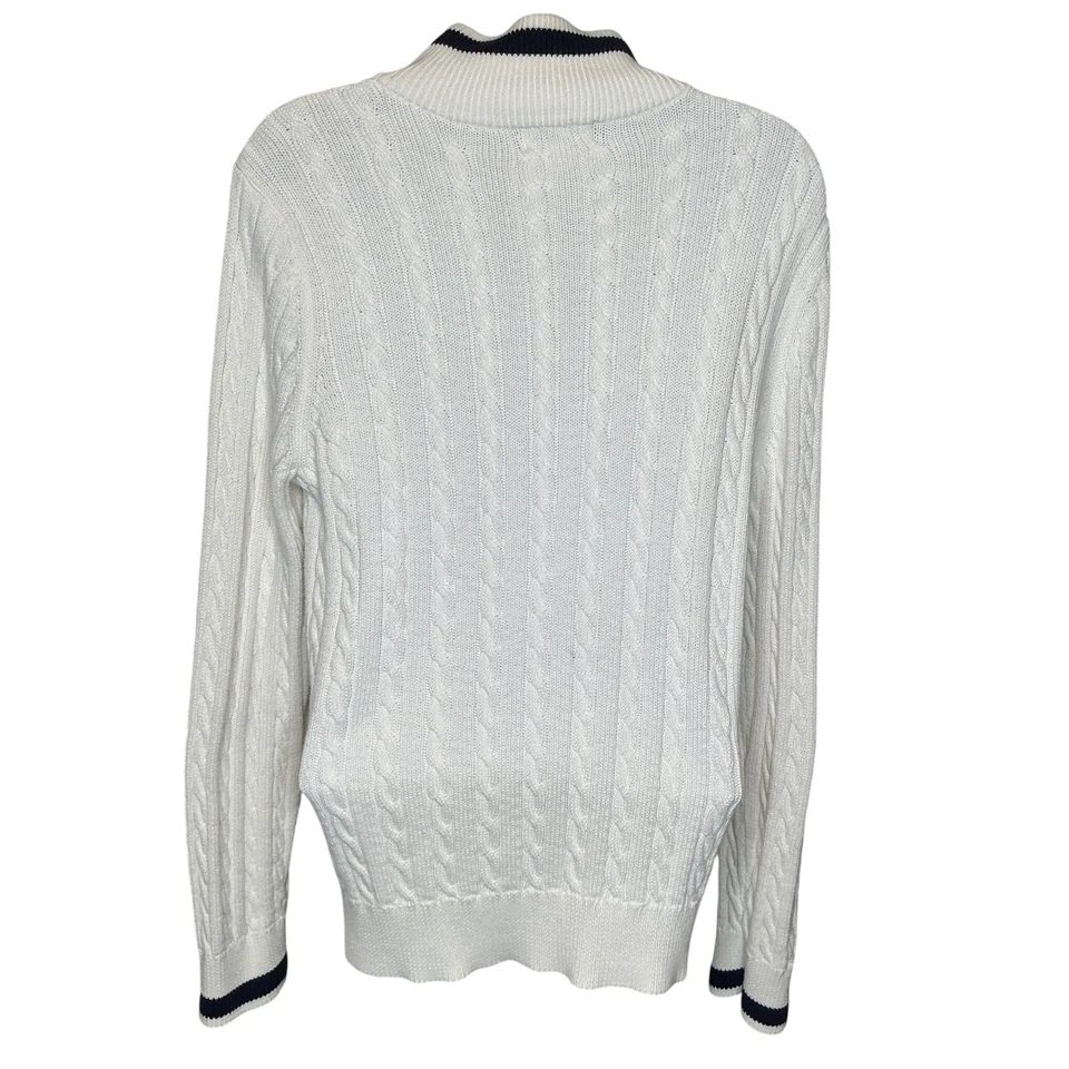 Cárdigan Suéter Foxcroft Para Mujer Blanco Tejido con Cable Cremallera Talla L Tenis Preppy Foto 2 de 4