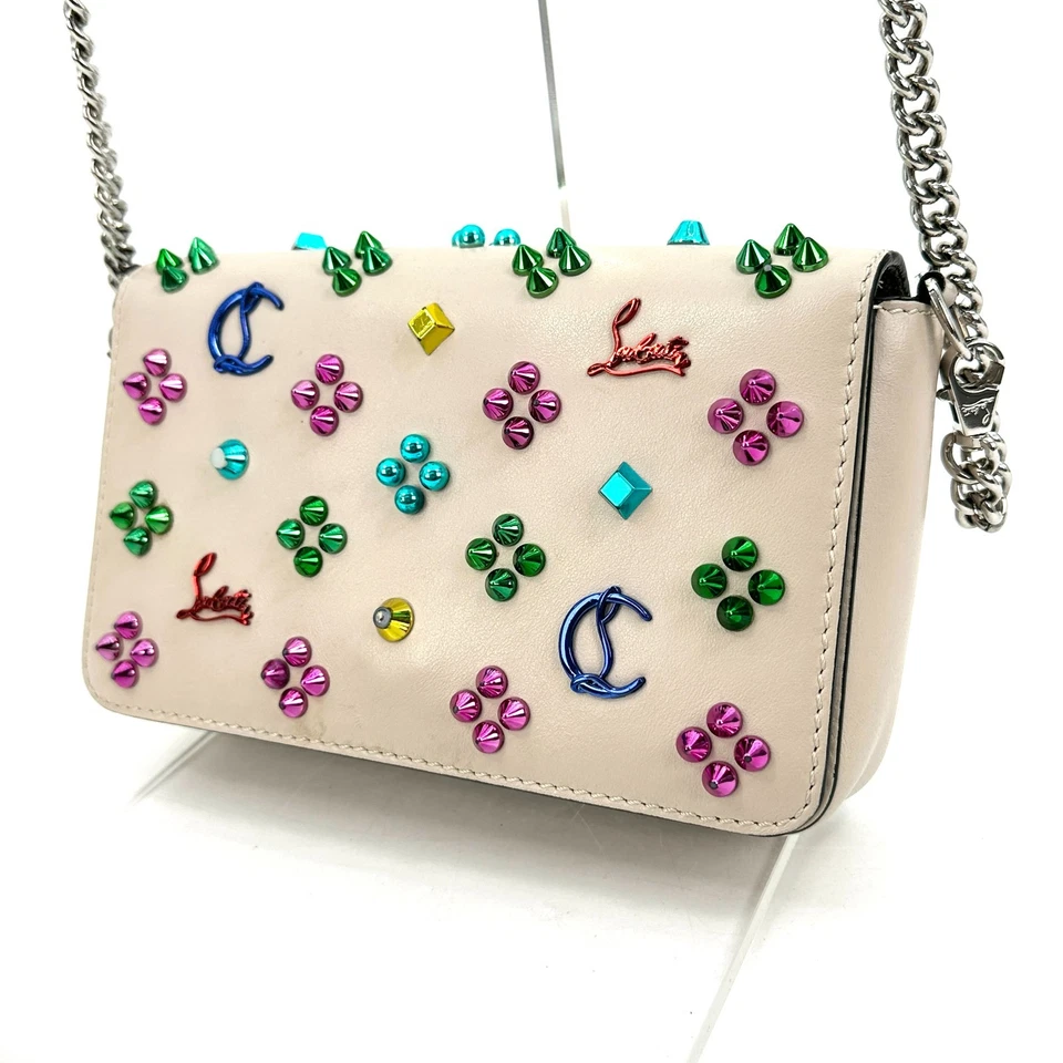 Christian Louboutin Paloma Studded Leather Crossbody Shoulder Clutch Bag Pink - Image 3 of 4