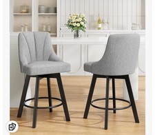 Swivel Bar Stools with Backs 24 Counter Height Set of 2 Upholstered Grey