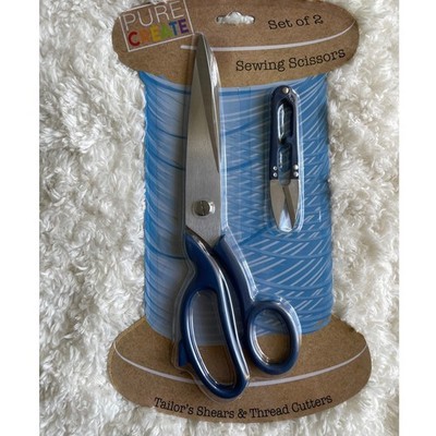 Pure Create Sewing Scissors Set of 2 NEW Blue Tailor s Shears Thread Cutter NEW