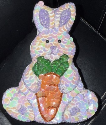 Vtg 1990s GAC Sequin Easter Rabbit W Carrot Trinket Keepsake Box Decor *read*