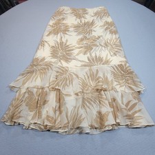 Dana Buchman Silk Floral Tiered Skirt Neutral Beige Brown Women's Size 8 Flowy