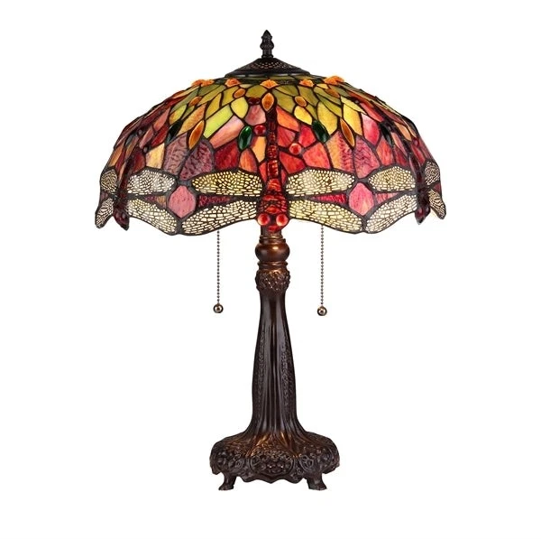 21" Antique Vintage Style Stained Glass Dragonfly Table Lamp - Image 3 of 3