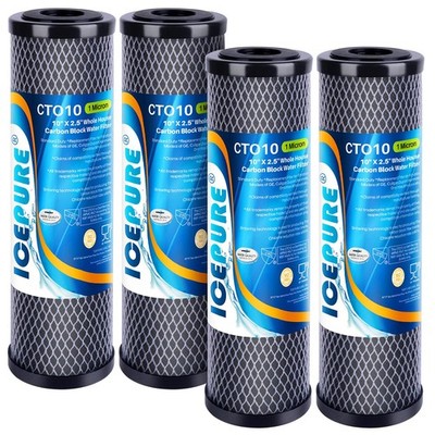 ICEPURE 1 Micron 2.5'' x 10'' Whole House CTO Carbon Sediment Water Filter, 4pack