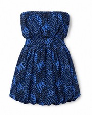 Banana Republic Strapless Bubble Hem Mini Dress Blue Black Abstract Print S