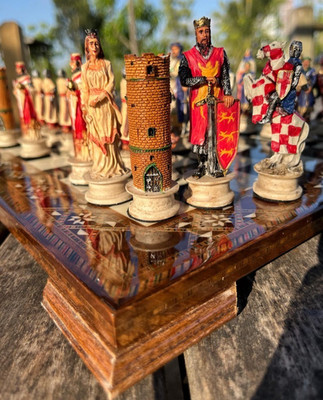 Crusaders Chess Set Solid Wood Inlaid Board Hand Painted | Christmas Gift