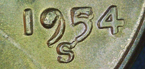 1954-S BU Red Lincoln Cent Wheat Penny Multiple Die Chip Error No Reserve!