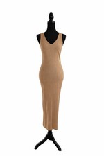 Forever 21 Ribbed Knit V-Neck Midi Dress Sleeveless Bodycon Beige Size L Women’s