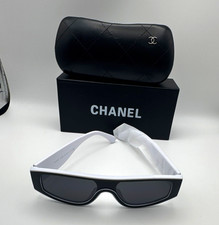 CHANEL Women s White Plastic Rectangle Sunglasses Black Tinted Lenses
