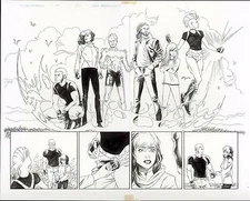 ULTIMATE X-MEN CATACLYSM ORIGINAL ART PAGE 2-3 SPLASH MARVEL COMICS ROGUE STORM