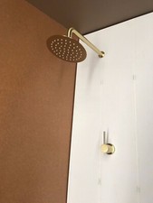 Burnished Brass gold shower head set 200 mm DIA round wall ceiling arm handle up