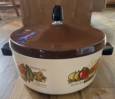 Vtg Regal Ware 4 Quart Cast Aluminum StockPot W Lid Vegetable Print Brown 5301